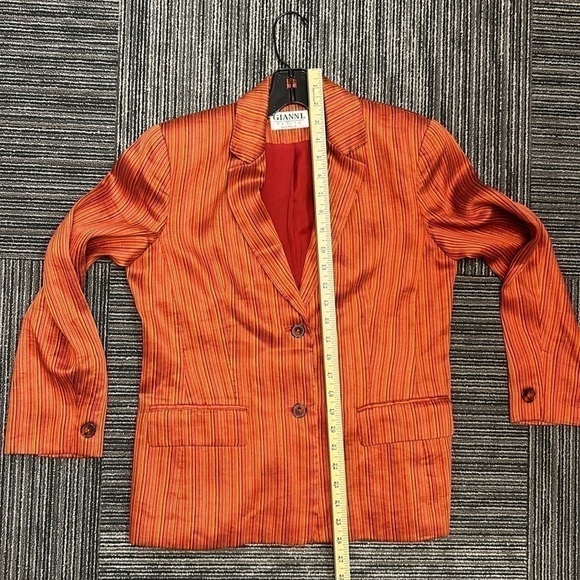 GIANNI Linen Petite Orange Striped Blazer Size 8 Imported Fabric Vintage - Picture 8 of 9